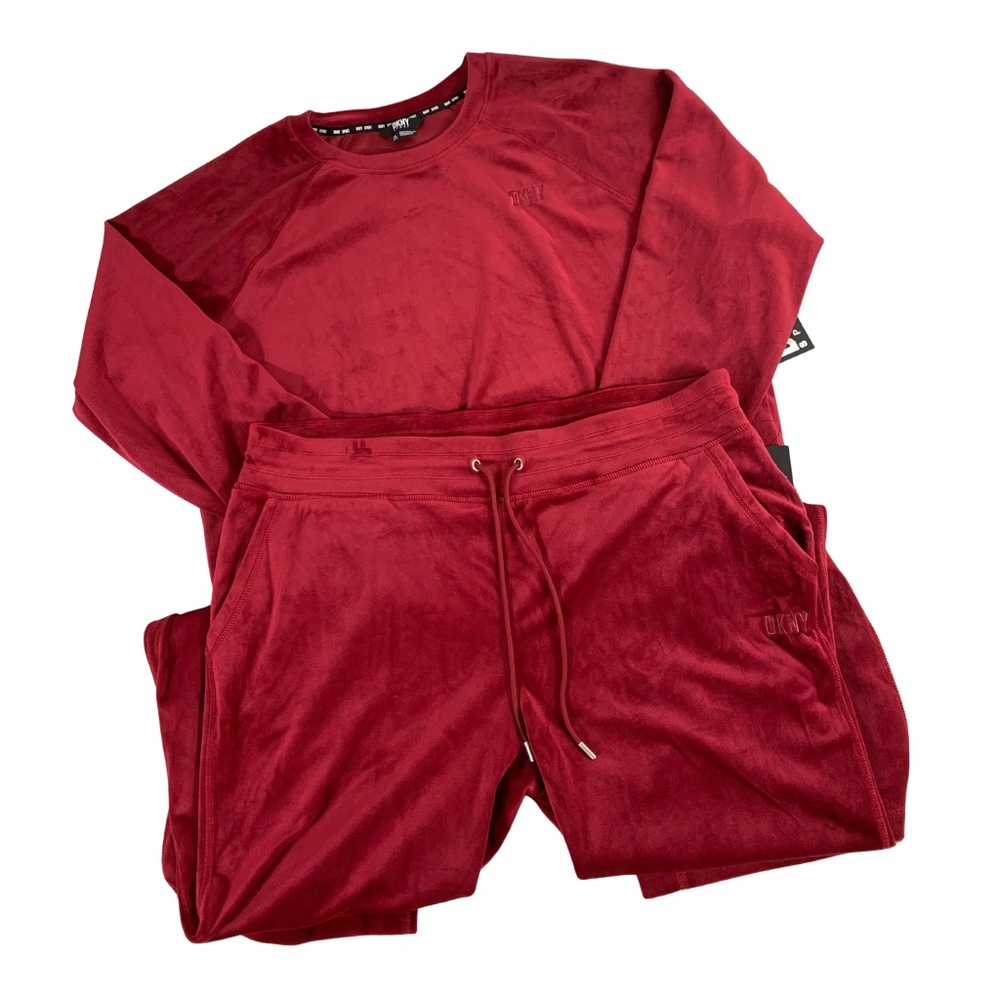 DKNY Sport Soft Velour Burgundy Track Suit Set Women XL Y2K Athleisure
